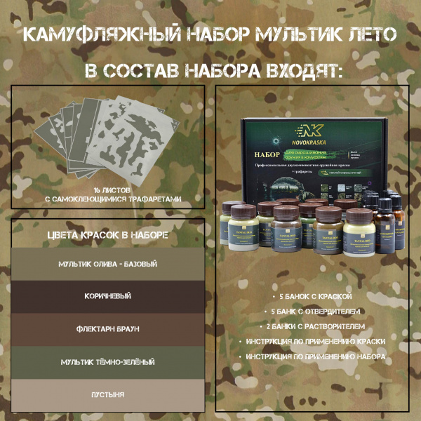 Камуфляж МУЛЬТИК ЛЕТО, набор оружейных красок ТАНТАЛ