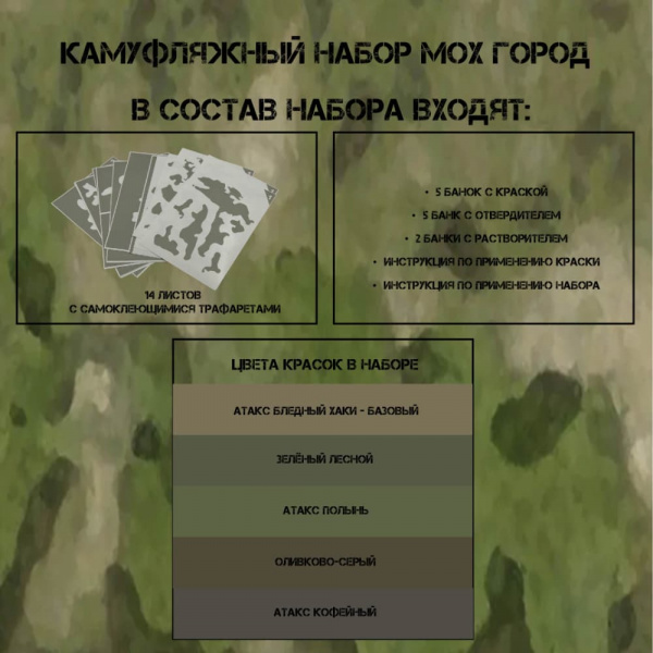 Камуфляж МОХ ЛЕС (A-Tacs FG), набор оружейных красок ТАНТАЛ